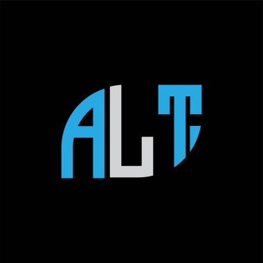 Siyah arkaplan üzerinde ALT harf logosu tasarımı. ALT yaratıcı harflerin baş harfleri logo kavramı. ALT harf tasarımı.. 