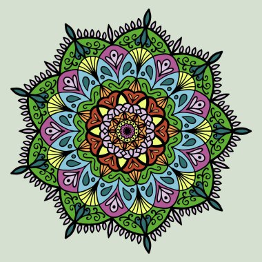 El çizimi renkli mandala, boyama kitabı, raster illüstrasyonlu stres önleyici terapi deseni.