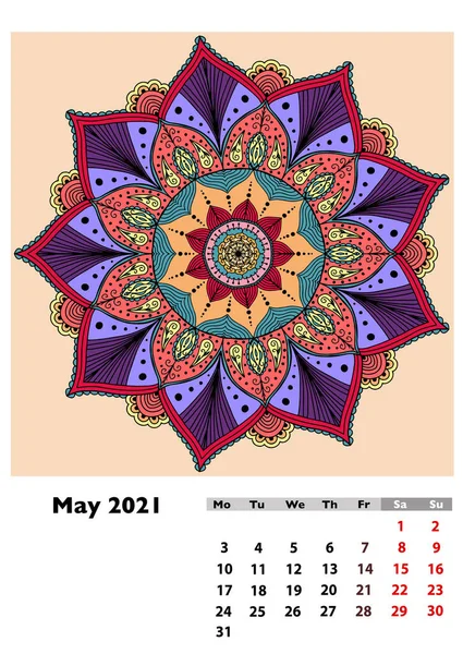 Calendario 2021 Con Diferente Mandala Dibujado Mano Mayo Página Semana — Foto de Stock