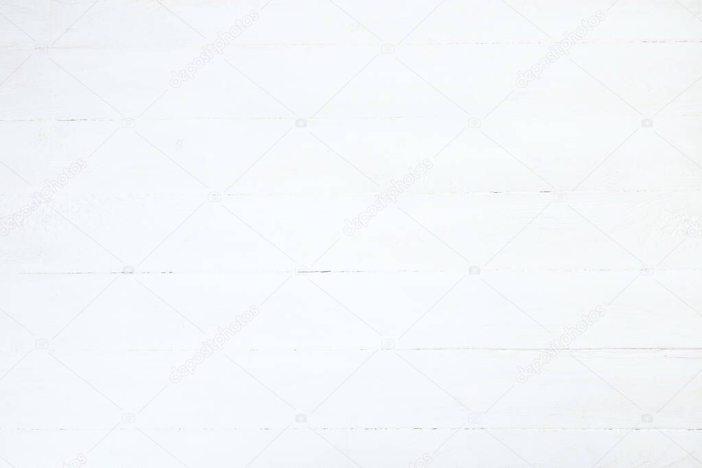 White wooden background or texture, horizontal, copy space, top  view