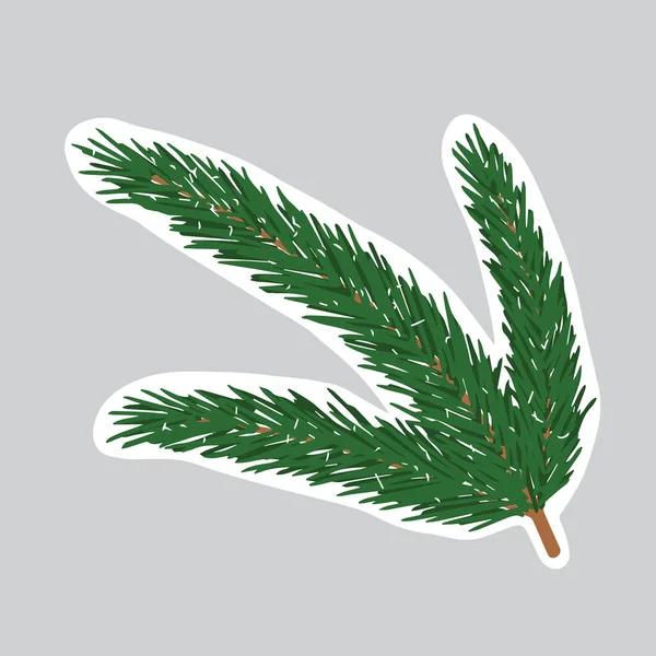 Weihnachtssticker Mit Weihnachtsbaum Brunch Schnee Feiertagselement Druckfertig Vektor Illustration — Stockvektor