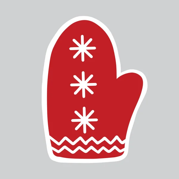 Pegatina Navidad Con Manopla Roja Copo Nieve Elemento Vacaciones Listo — Vector de stock