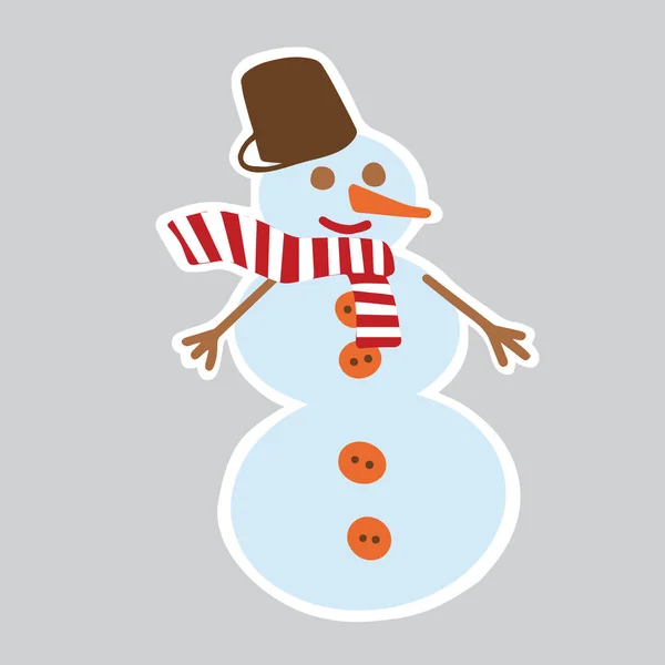 Christmas Sticker Snowman Scarf Holiday Element Ready Print Vector Illustration — Stock Vector