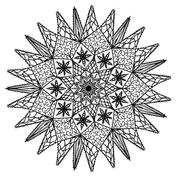 Modèle Mandala Dessiné Main Pour Livre Colorier Avec Flocon Neige — Image vectorielle
