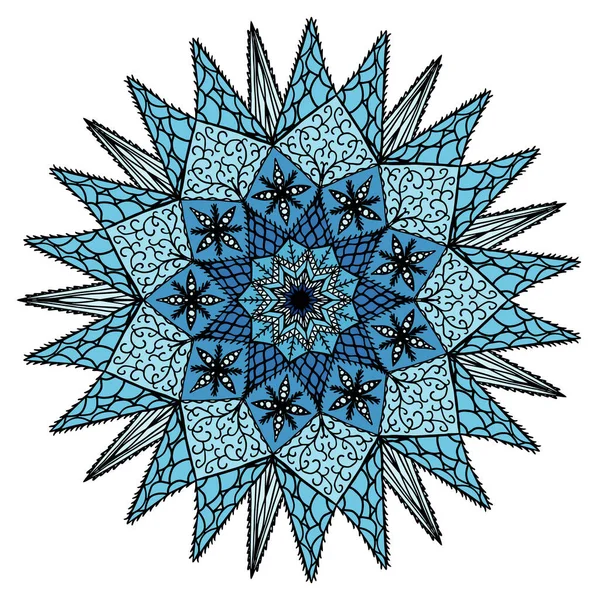 Modèle Mandala Dessiné Main Coloré Flocon Neige Hiver Illustration Vectorielle — Image vectorielle