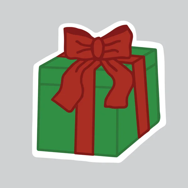 緑のギフトボックスと赤い弓 印刷のための準備ができて休日の要素とクリスマスステッカー ラスターイラスト — ストック写真