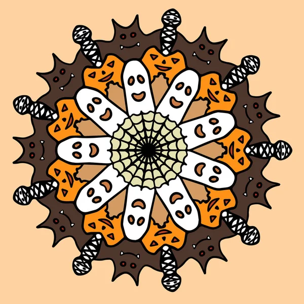 Mandala Dibujado Mano Colorido Con Elementos Halloween Ilustración Raster — Foto de Stock