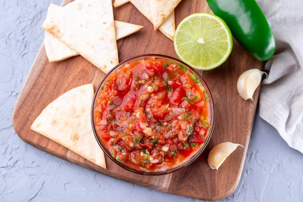 Salsa Cozinha Tradicional Tex Mex Molho Assado Com Legumes Assados — Fotografia de Stock