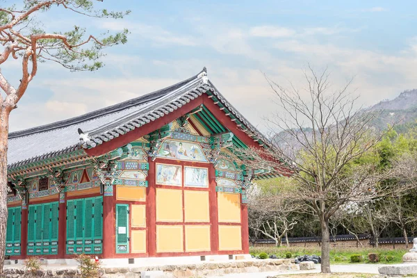 Schöne Landschaft Mit Religiösem Bauwerk Buddhistischen Tempel Songgwangsa Südkorea Kurz — Stockfoto