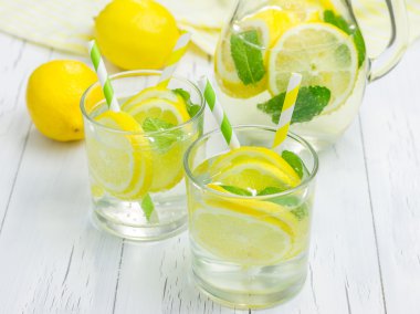 Taze limon ve naneli ev yapımı limonata. 