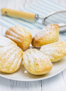 Beyaz plaka üzerinde toz kurabiyeleri şeker