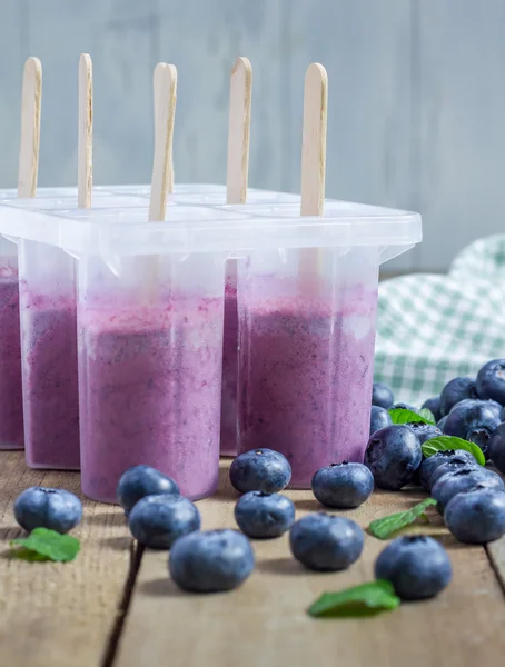 Homemade popsicles with blueberry, yogurt and honey — Stock fotografie