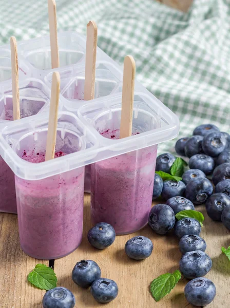Homemade popsicles with blueberry, yogurt and honey — Stock fotografie