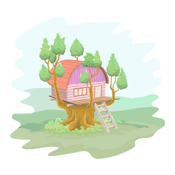 Fantasie Boomhut Vector Illustratie Ontwerp — Stockvector