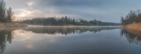 Amazing Mystical Inimitable Spectacular Spring Morning Fog — Stock Photo, Image