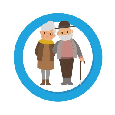 Yaşlı insanlar, büyükanne, büyükanne, büyükanne, büyükbaba, büyükbaba, büyükbaba, büyükbaba virüs yayılması önleme, düz vektör çizimi, ikon, izole nesneler