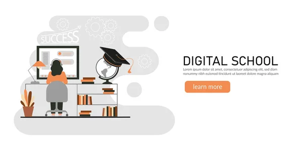 E-öğrenme, ev kavramlarında çevrimiçi eğitim. Uzaklık eğitimi, çevrimiçi kurslar, özel dersler, web siteleri, dijital dersler, çevrimiçi öğretim metaforları. Düz vektör çizimi, izole nesneler.