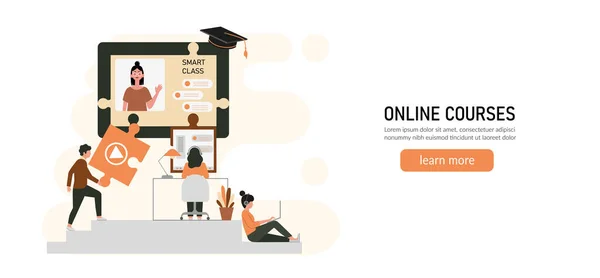 Learning Educazione Online Casa Concettuale Istruzione Distanza Corsi Online Tutorial — Vettoriale Stock