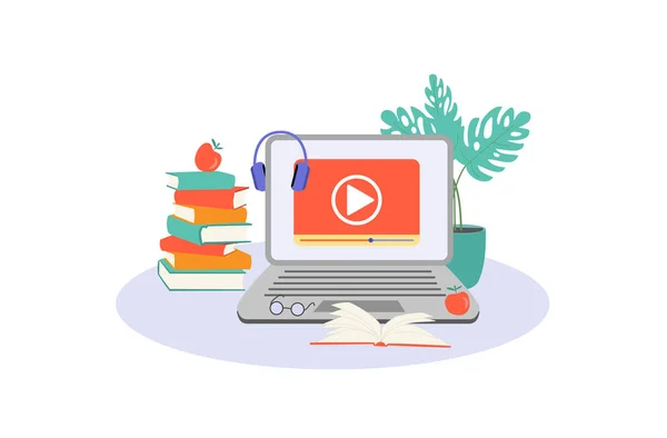 E-öğrenme, ev kavramlarında çevrimiçi eğitim. Uzaklık eğitimi, çevrimiçi kurslar, özel dersler, web siteleri, dijital dersler, çevrimiçi öğretim metaforları. Düz vektör çizimi, izole nesneler.