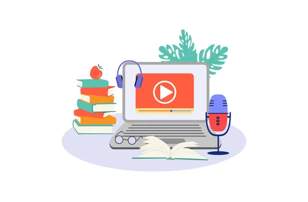 E-öğrenme, ev kavramlarında çevrimiçi eğitim. Uzaklık eğitimi, çevrimiçi kurslar, özel dersler, web siteleri, dijital dersler, çevrimiçi öğretim metaforları. Düz vektör çizimi, izole nesneler.