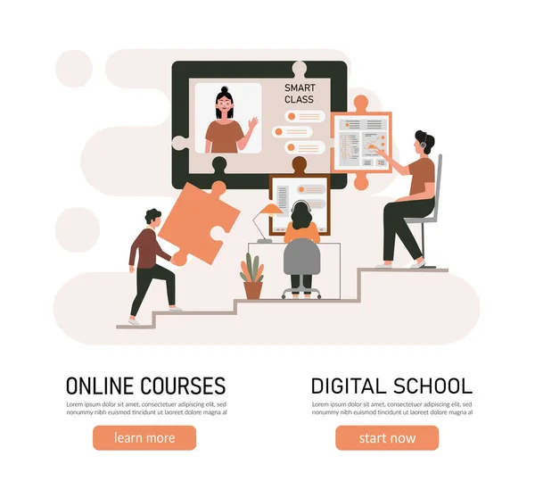 Learning Educazione Online Casa Concetto Formazione Distanza Corsi Online Tutorial — Vettoriale Stock