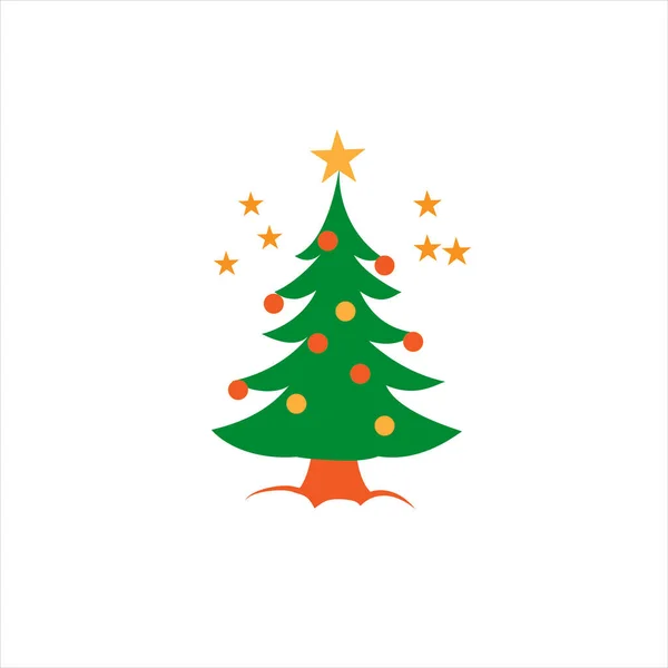 幸せな新年のシンボルとして緑のクリスマスツリー 結婚クリスマスの休日のお祝い キラキラの光の装飾 明るい光沢のあるデザイン ベクトルフラットイラスト 孤立したオブジェクト — ストックベクタ