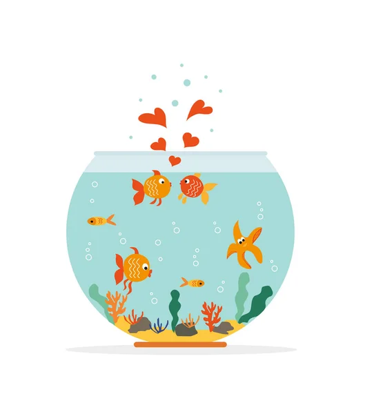Guldfisk Søstjerner Fiskeskål Der Fisker Med Kærlighed Akvarium Med Svømning – Stock-vektor