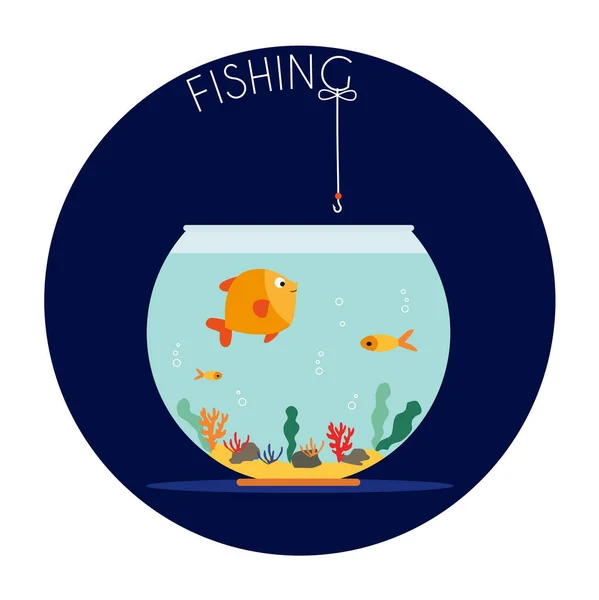 Peixe Dourado Aquário Pesca Vara Pesca Linha Com Gancho Aquário —  Vetores de Stock