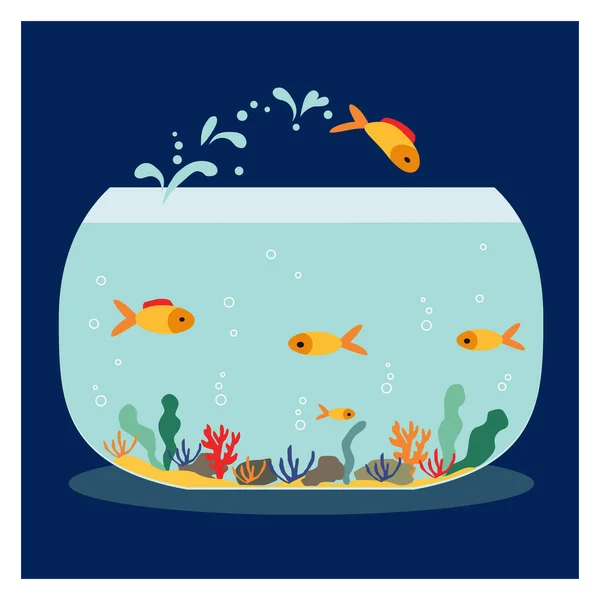 Золота Риба Вистрибує Однієї Риби Акваріум Плаванням Золотою Екзотичною Рибою — стоковий вектор