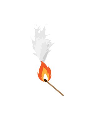 Güvenlik eşleşmesi. Kibrit koleksiyonu. Ateşle yanan kibrit, yanmış kibrit çöpü. Düz tasarım tarzı. Vektör illüstrasyonu beyaz arkaplanda izole edildi.