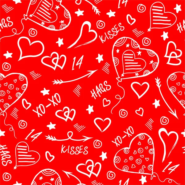 Valentine 'ın kusursuz deseni. Sevgililer Günü 'nün kusursuz bir geçmişi romantik bir geçmişi, dokusu var. El çizimi vektör deseni çizimi, izole nesneler.