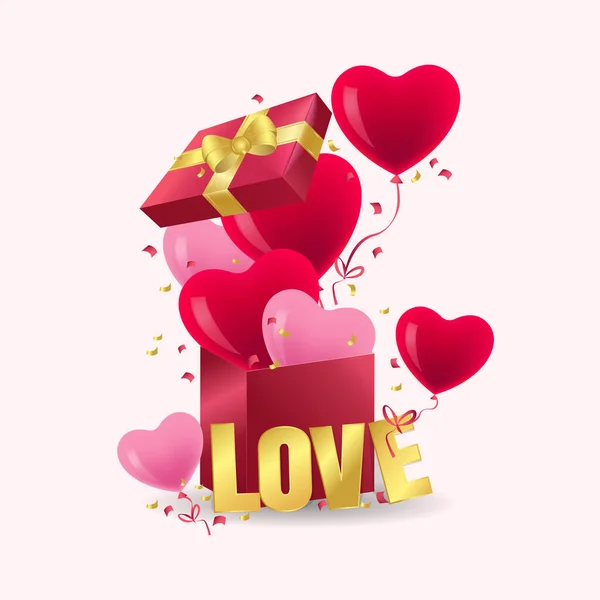 День Святого Валентина Дизайн Реалистичные Красные Коробки Подарков Открыть Подарочную — стоковый вектор