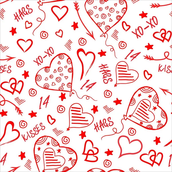 Valentine 'ın kusursuz deseni. Sevgililer Günü 'nün kusursuz bir geçmişi romantik bir geçmişi, dokusu var. El çizimi vektör deseni çizimi, izole nesneler.