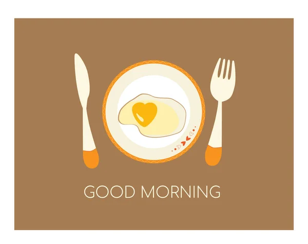 Bonito Huevo Frito Forma Corazón Comida Desayuno Concepto Dibujos Animados — Vector de stock