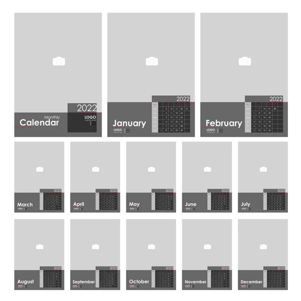 Wall Monthly Fotokalender 2022 Einfache Monatliche Vertikale Fotokalender Layout Für — Stockvektor