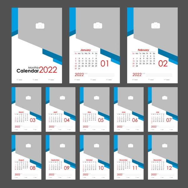 Wall Monthly Photo Calendar 2022 Simple Calendario Fotos Vertical Mensual — Vector de stock