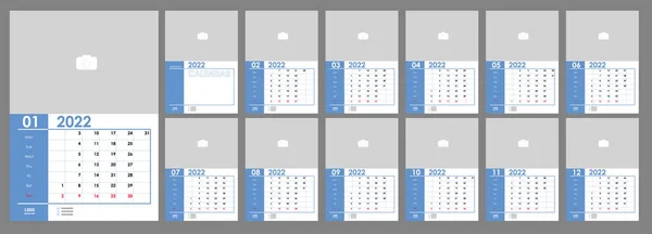 Miesięczny Kalendarz Zdjęć Ściennych 2022 Prosty Miesięczny Kalendarz Zdjęć Pionowych — Wektor stockowy