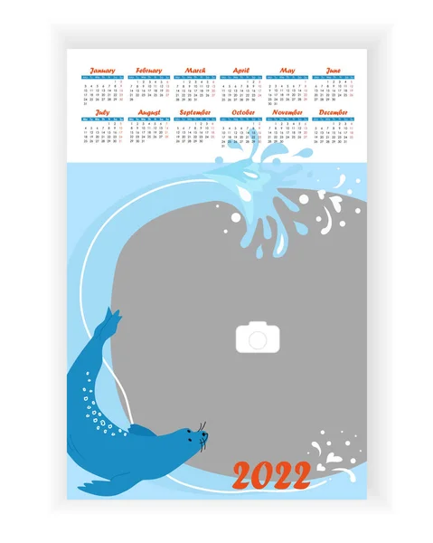 Wall Photo Calendar 2022 Simple Colorful Baby Summer Sea Holiday — Stock Vector