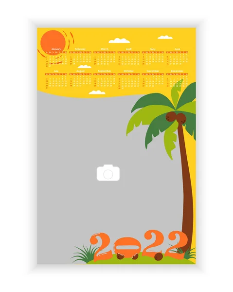 Wall Photo Calendar 2022 Simple Colorful Baby Summer Holiday Vertical — Stock Vector