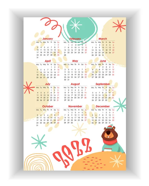 Wall Calendar 2022 Simple Colorful Baby Birthday Holiday Vertical Photo — Wektor stockowy