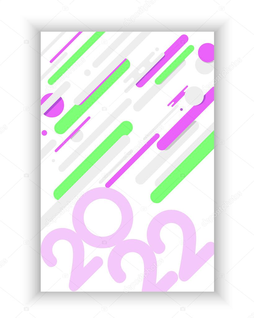 Abstract colorful background with geometric shapes and 2022. Simple, colorful, vertical template for greeting card, calendar, poster, flyer, invitation. Design 2022 year.  Vector illustration, isolated objects