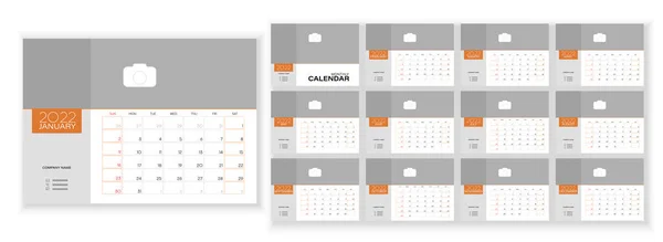 Calendrier Photo Mensuel 2022 Calendrier Photo Horizontal Mensuel Simple Mise — Image vectorielle