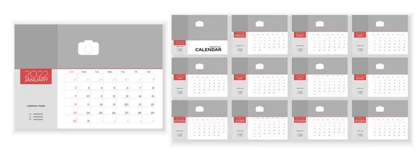 Desktop Mensal Photo Calendar 2022 Calendário Fotos Horizontal Mensal Simples — Vetor de Stock