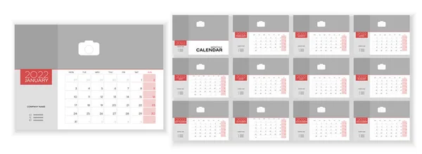 Calendrier Photo Mensuel 2022 Calendrier Photo Horizontal Mensuel Simple Mise — Image vectorielle