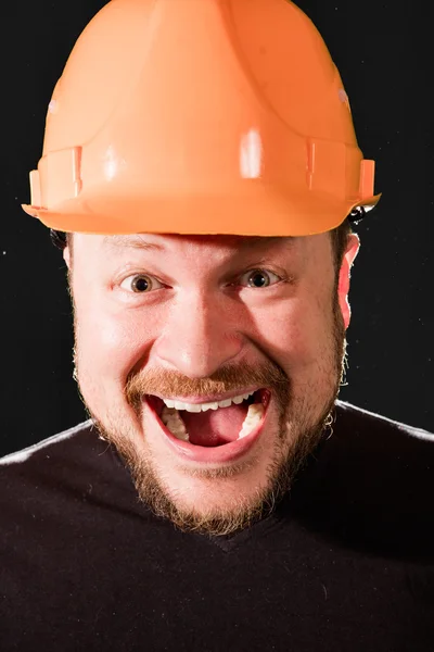 Trabalhador em capacete de segurança retrato emocional — Fotografia de Stock