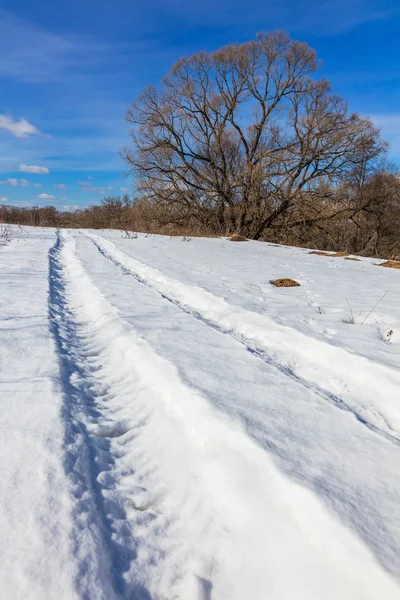 Trilha de neve no campo — Fotografia de Stock