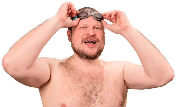 Homem barbudo molhado em óculos — Fotografia de Stock