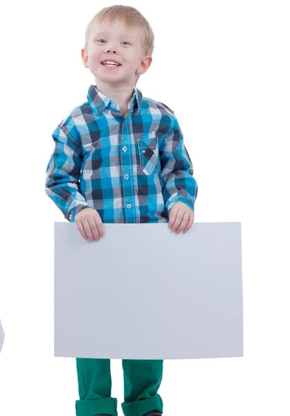 可爱的小男孩，与空白邮政 — 图库照片