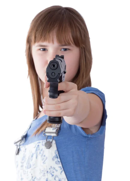 Menina adolescente bonita com uma arma — Fotografia de Stock
