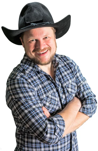 Cowboy ember a kockás ing, fekete kalap — Stock Fotó